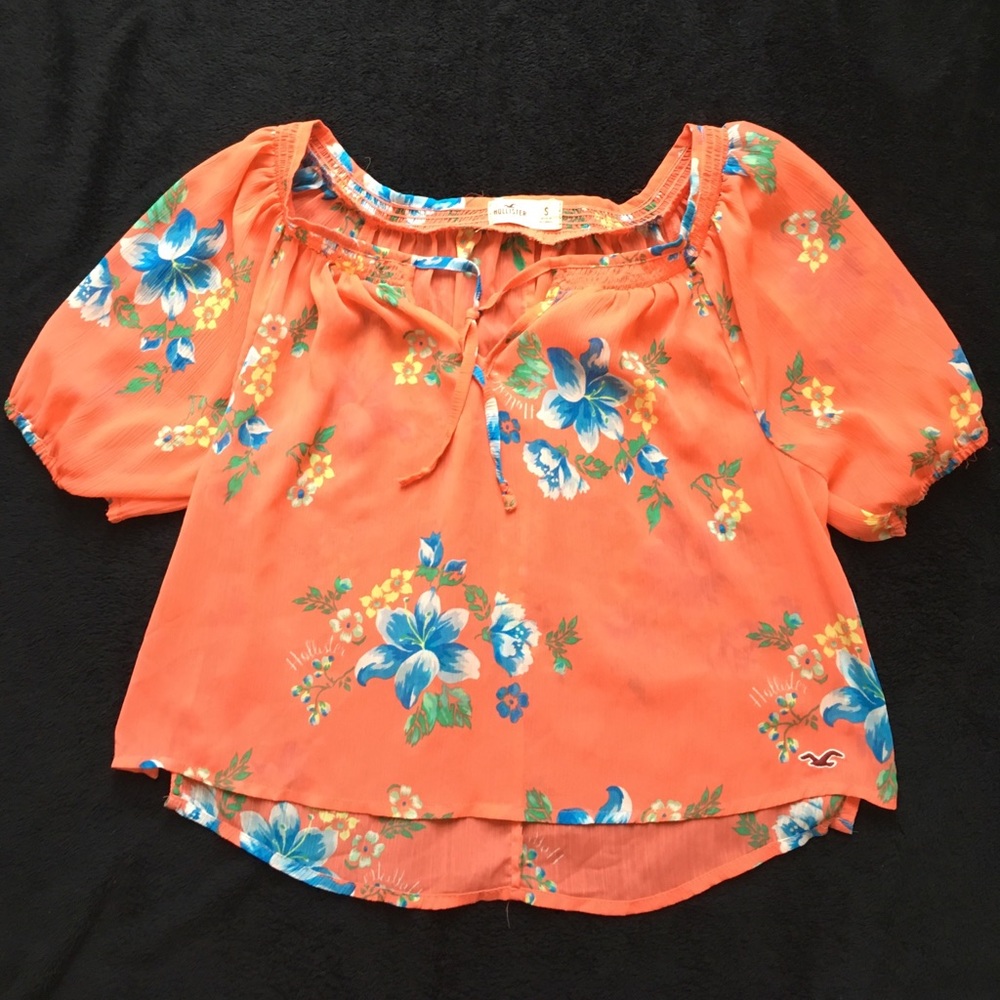 Hollister Floral Hawaiian Sheer Tunic Blouse Size Small